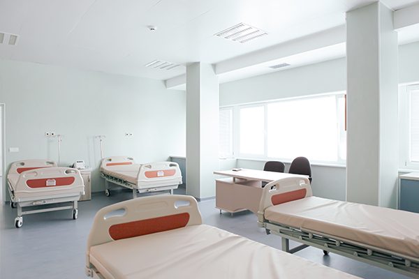 Hospital beds in a hospital room